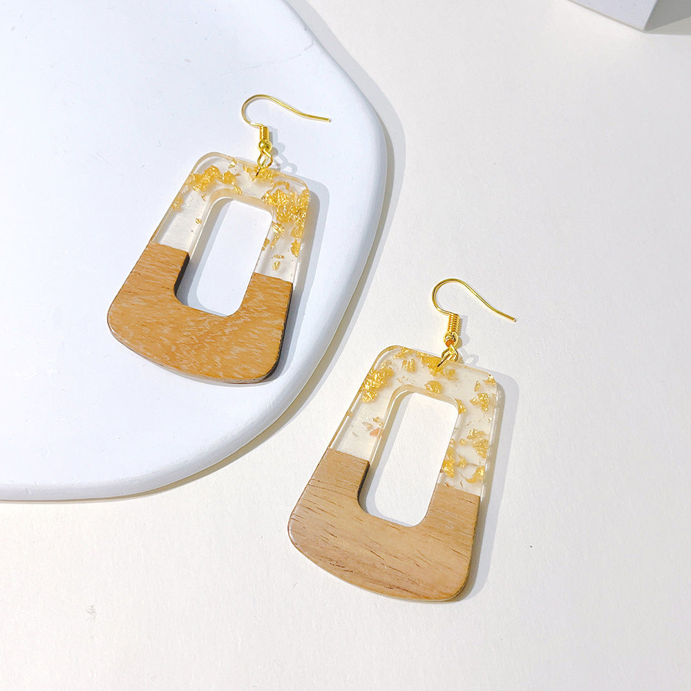 Wholesale Simple Color Block Wooden Gold Foil Geometric Stud Earrings